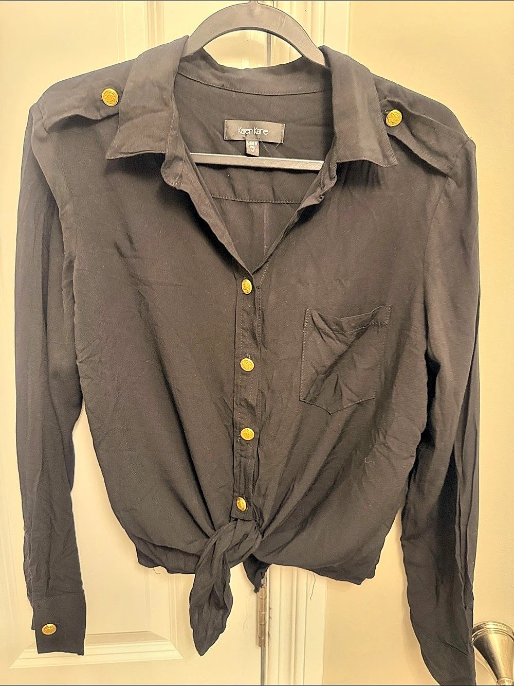 Karen Kane Women's Black Tie-Front Button Down Size Medium